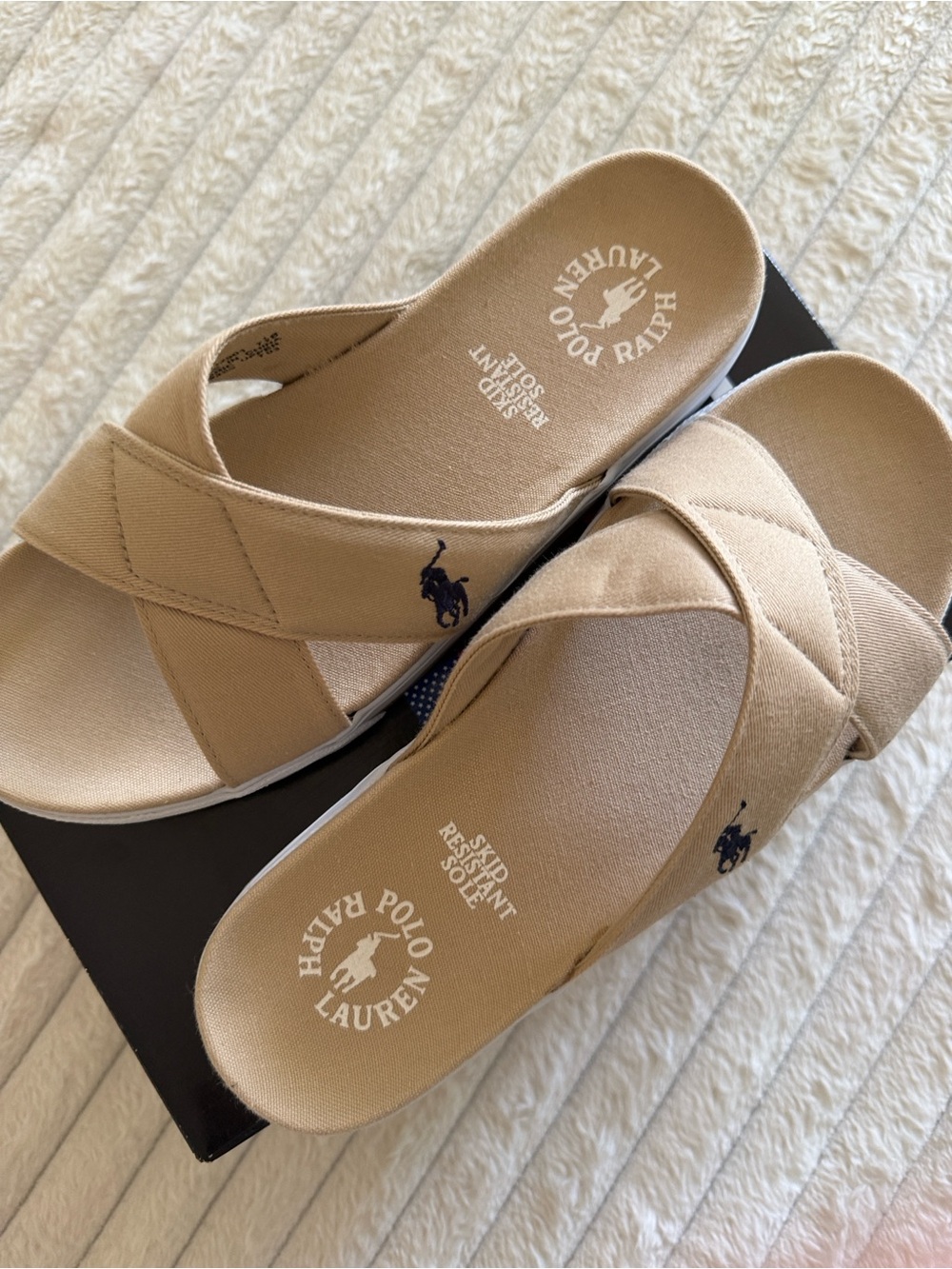 Polo by Ralph Lauren Tan Crisscross Slide Sandals with Polo Logo 🐎🐎🐎